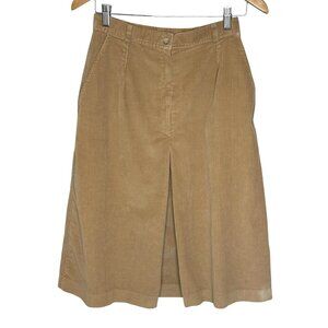 Vintage 70s Corduroy ALine Skirt 11/12 Tan Front Pleat Midi Genesee St. Academia